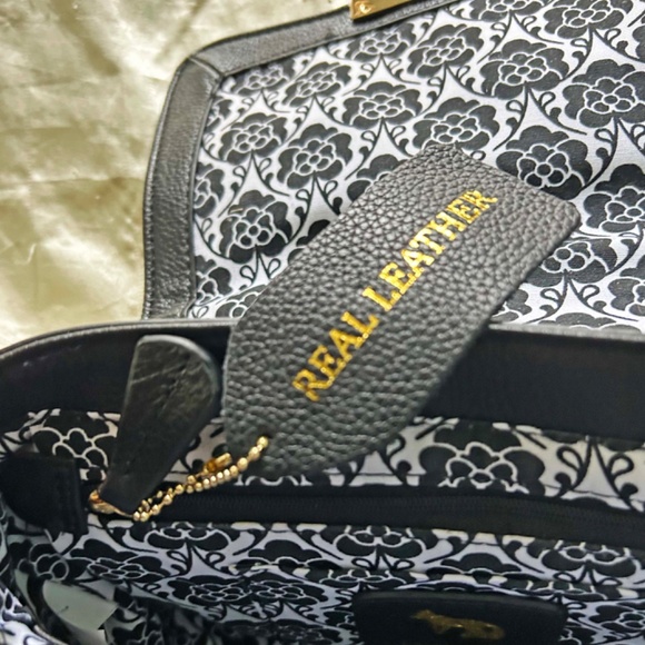 SATCHEL/CROSSBODY, EMMA FOX, LEATHER, BLACK NAVY BEIGE, HAS TOP HANDLE, REMOVABL - Picture 9 of 14